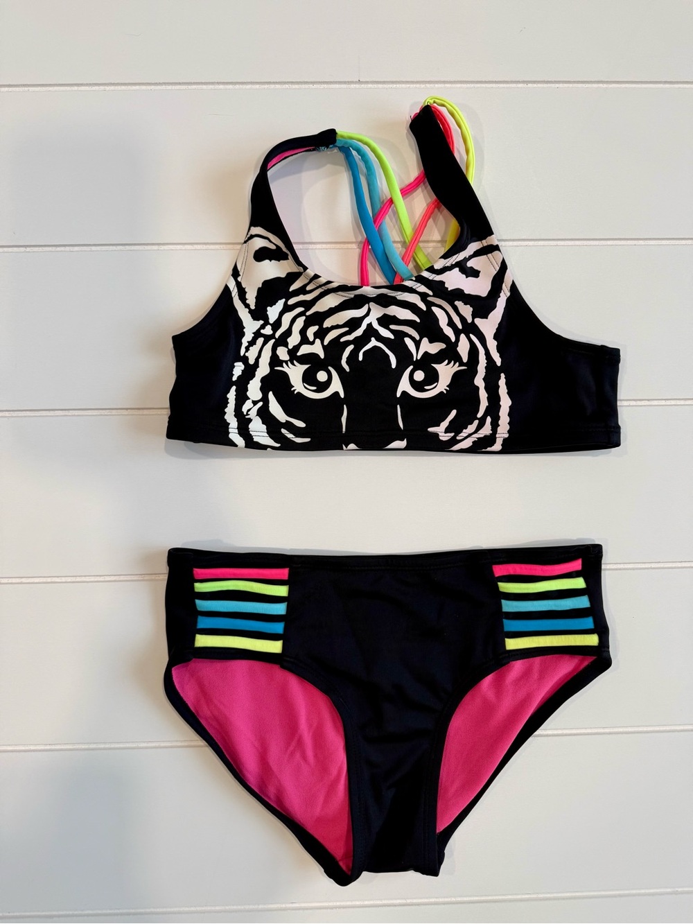 Justice Black Bikini Set with Color Change Tiger & Neon Accents